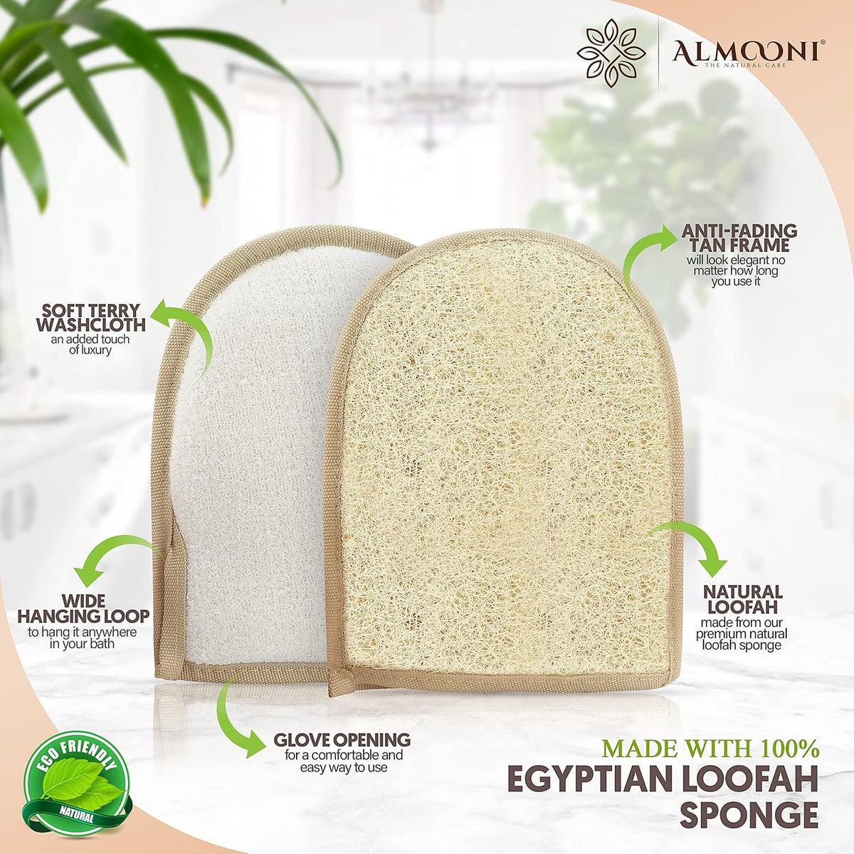 ALMOONI Exfoliating Sponge, Natural Shower Loofah for Men & Women, 2 Pack