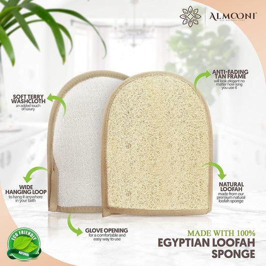 ALMOONI Exfoliating Sponge, Natural Shower Loofah for Men & Women, 2 Pack