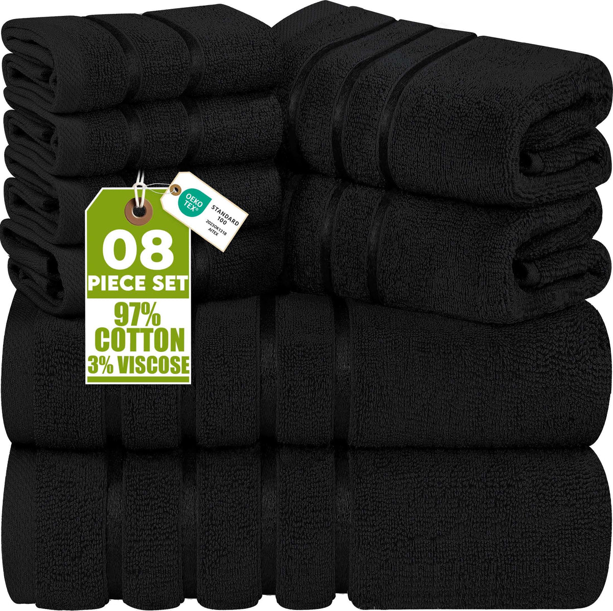 Utopia Towels 8 Piece Luxury Towel Set, 600 GSM, Viscose Stripe, Cool Grey