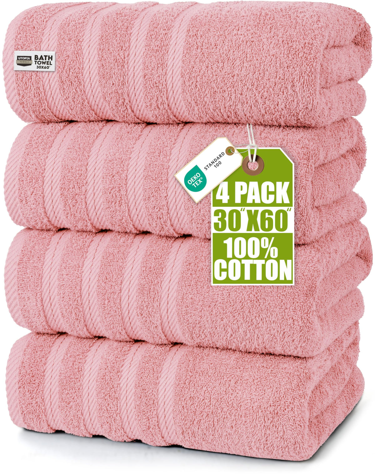 Utopia Towels 4 Pack Premium XL Bath Towels, 30x60 in, Cotton, White