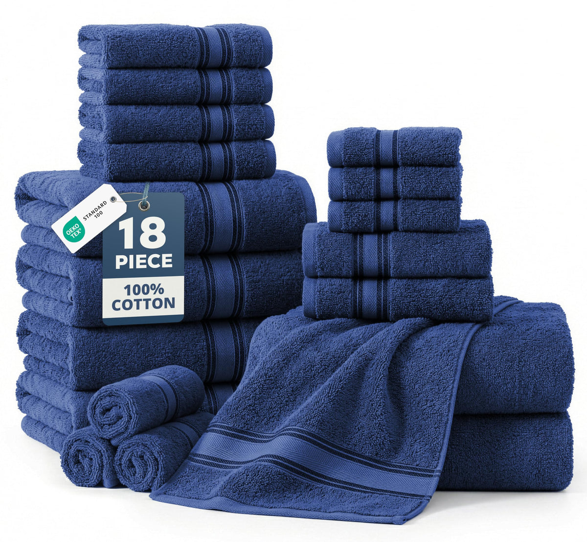 LANE LINEN Bath Towel Set 100% Cotton 18 Piece Soft Absorbent - Grey