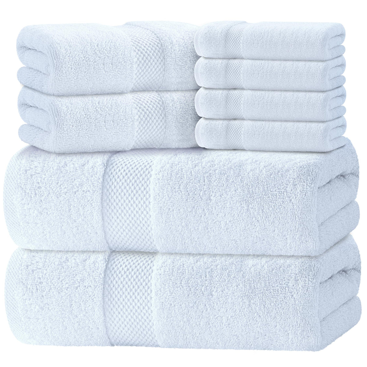 White Classic Luxury Light Blue Bath Towel Set of 8-100% Turkish Cotton