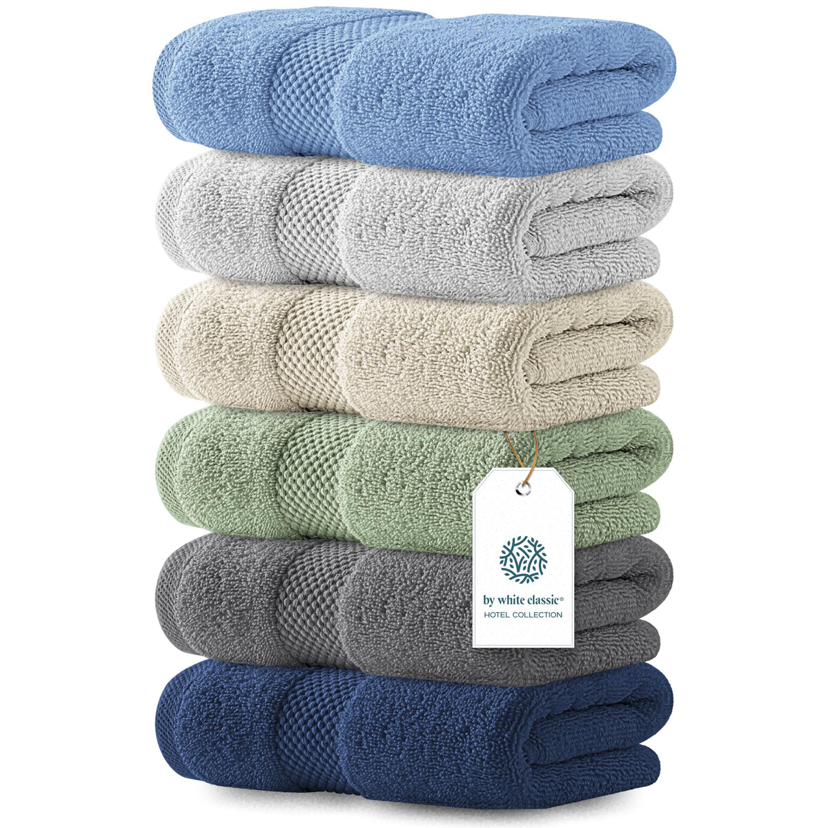 White Classic Luxury White Hand Towels - 100% Turkish Cotton, 16x30, 6 Pack