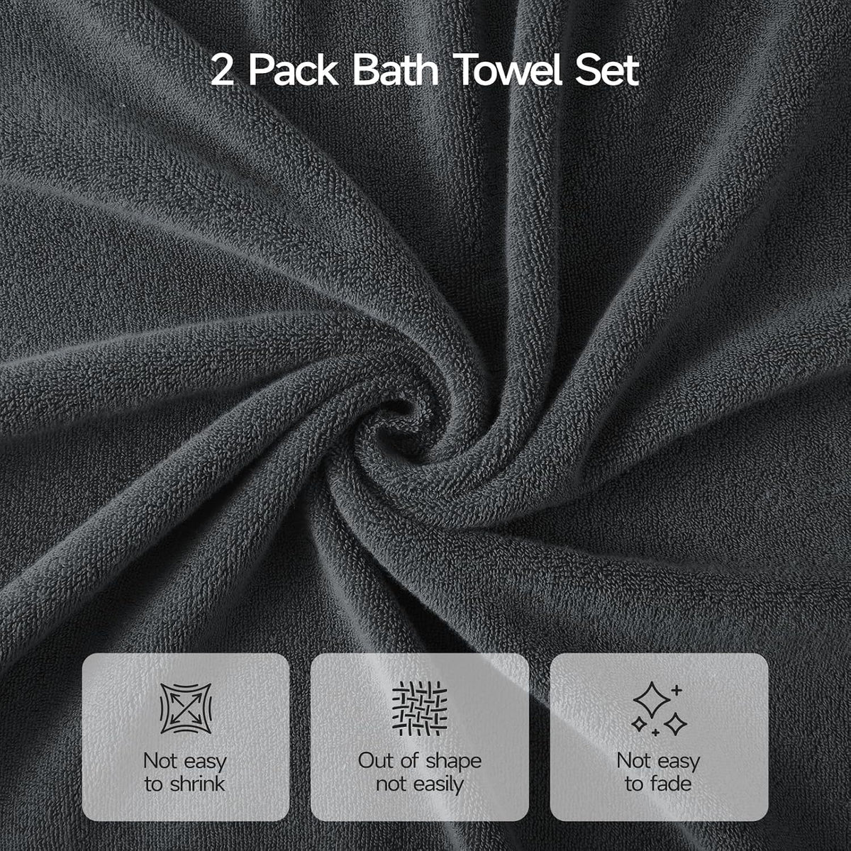 ecolook 2 Pack 100% Cotton Bath Towels, 28 x 55 Inches, Soft