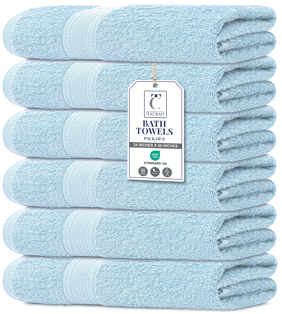 Medium Size Bath Towels Set of 6 – 100% Cotton Terry – 24" x 48" – Quick Dry, Soft & Highly Absorbent – Grey Towels for Bathroom, Gym, Spa, Pool & Daily Use