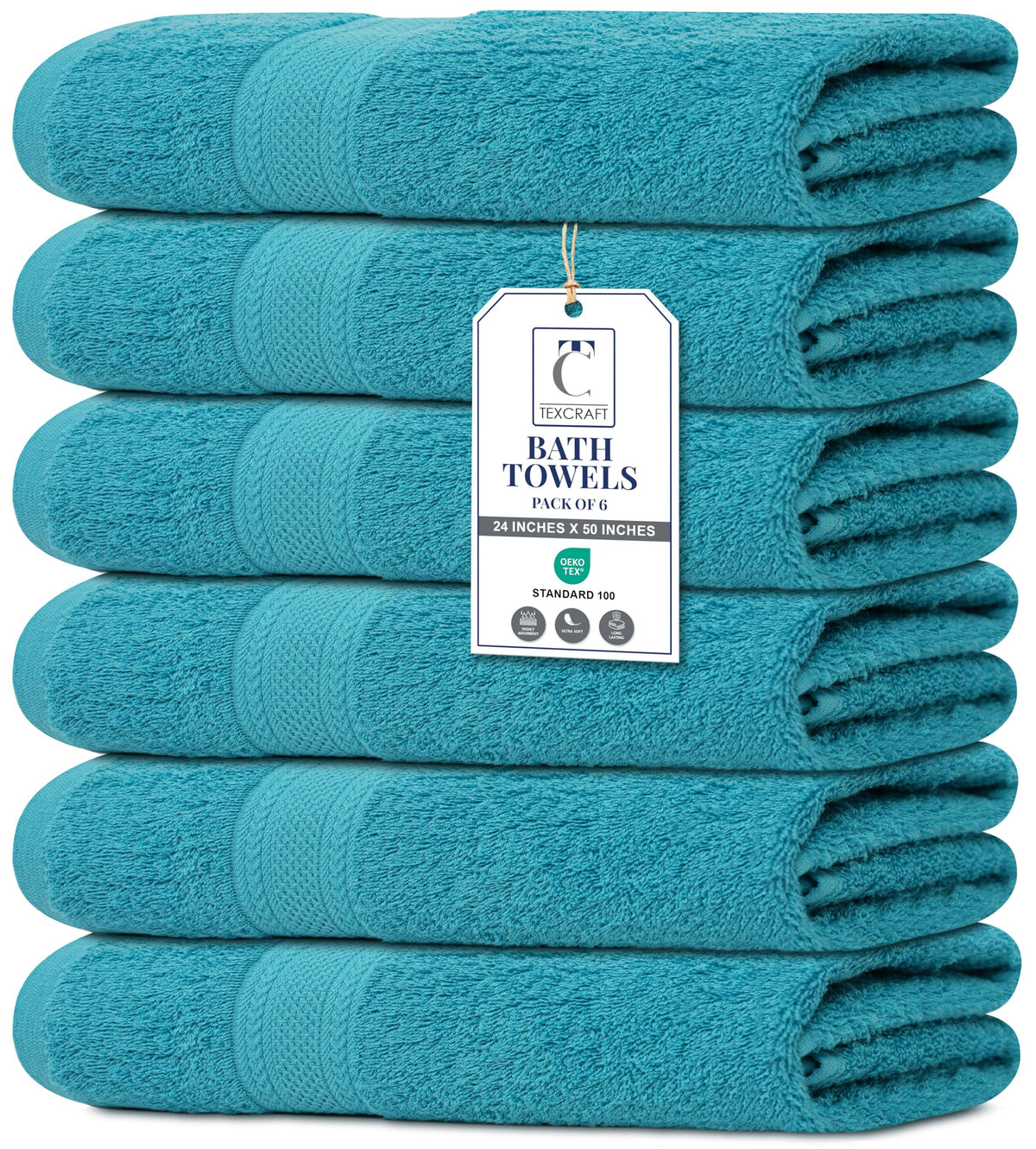 Medium Size Bath Towels Set of 6 – 100% Cotton Terry – 24" x 48" – Quick Dry, Soft & Highly Absorbent – Grey Towels for Bathroom, Gym, Spa, Pool & Daily Use