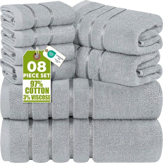 Utopia Towels 8 Piece Luxury Towel Set, 600 GSM, Viscose Stripe, Cool Grey