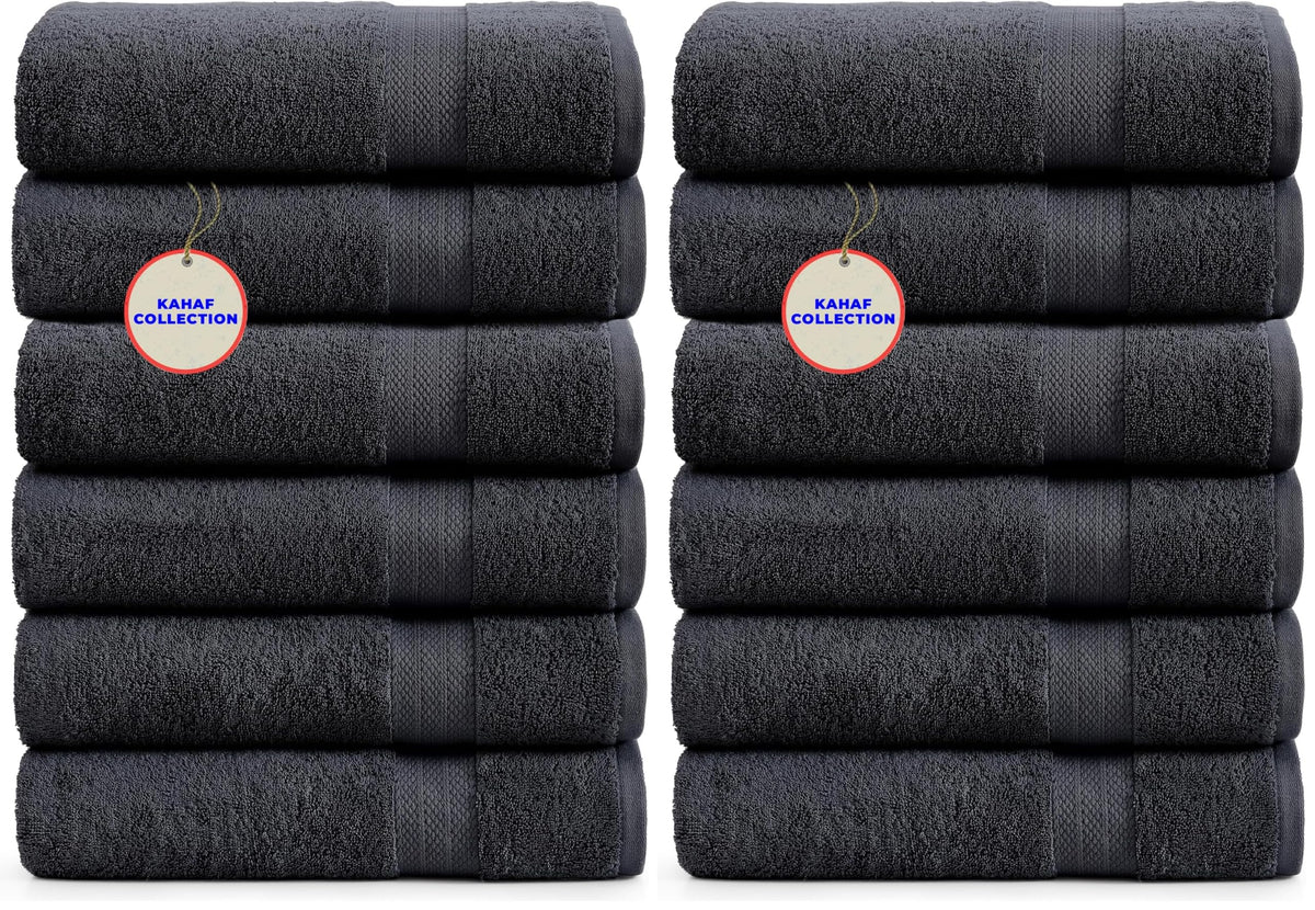 KAHAF COLLECTION 100% Cotton Bath Towels, 24x48 Pack of 6 Towels, Quick Dry, Highly Absorbent, Soft Feel Towel, Gym, Spa, Bathroom, Shower, Pool, Luxury Soft Towels (Grey, 24x48-6 Pack)