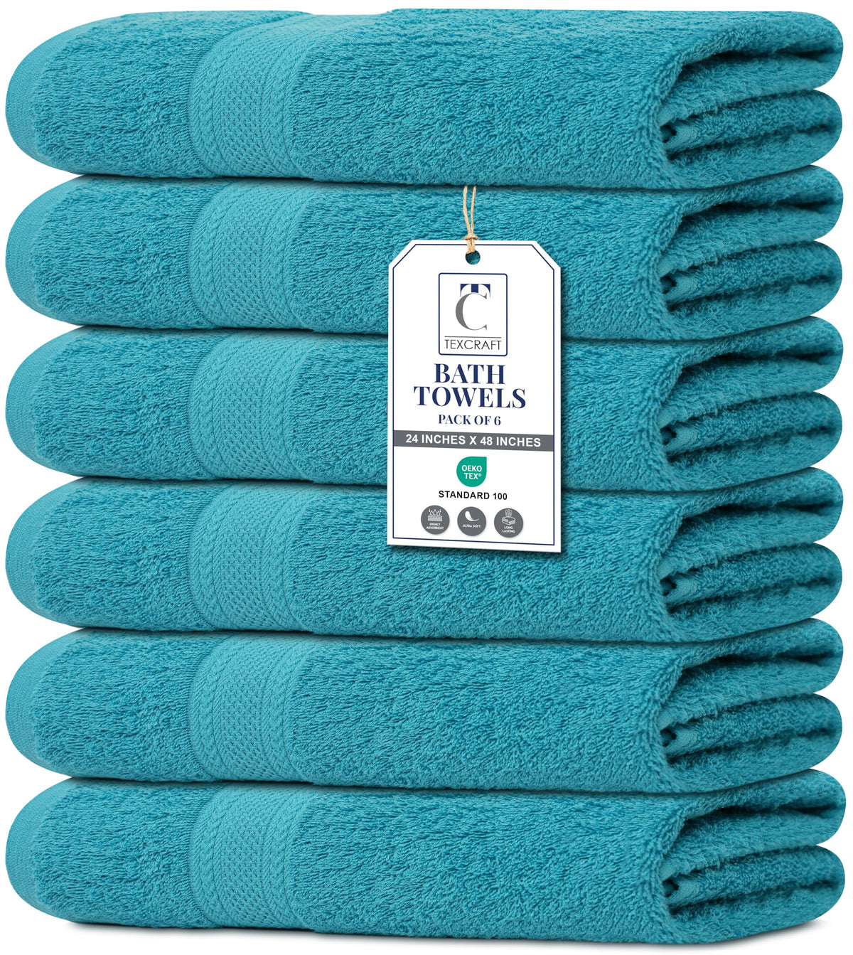 Medium Size Bath Towels Set of 6 – 100% Cotton Terry – 24" x 48" – Quick Dry, Soft & Highly Absorbent – Grey Towels for Bathroom, Gym, Spa, Pool & Daily Use