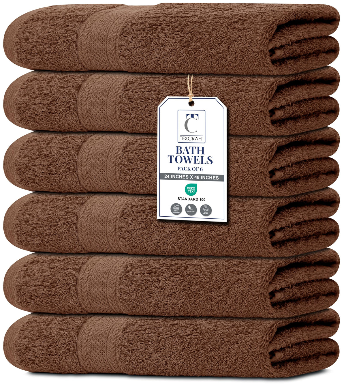 Medium Size Bath Towels Set of 6 – 100% Cotton Terry – 24" x 48" – Quick Dry, Soft & Highly Absorbent – Grey Towels for Bathroom, Gym, Spa, Pool & Daily Use