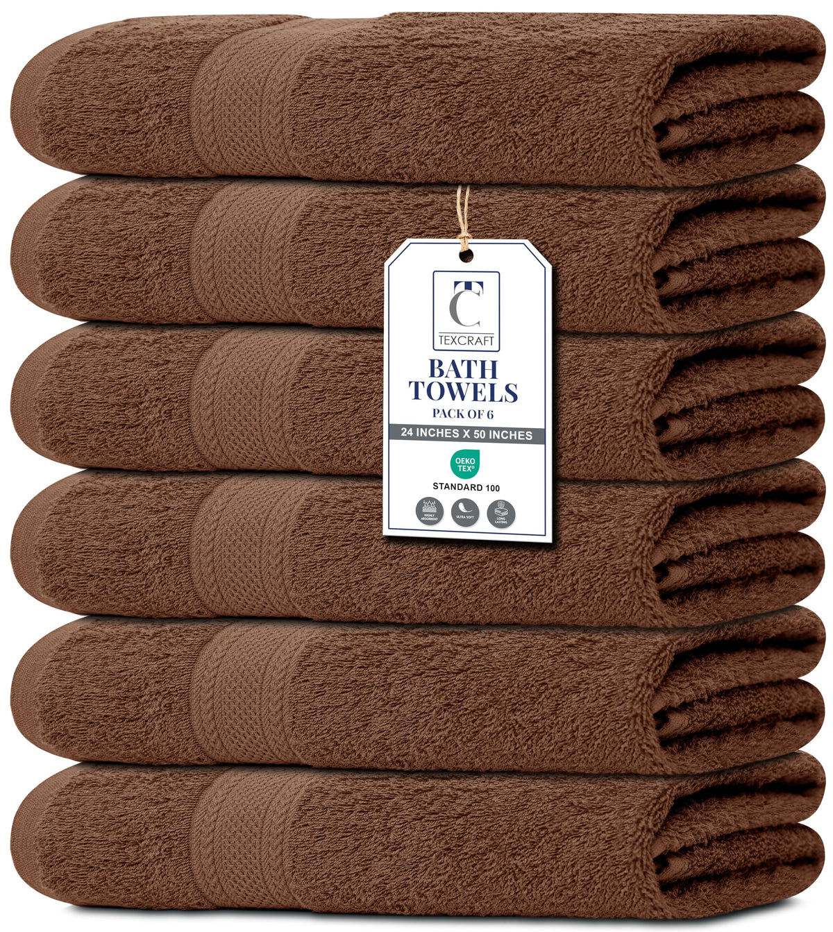 Medium Size Bath Towels Set of 6 – 100% Cotton Terry – 24" x 48" – Quick Dry, Soft & Highly Absorbent – Grey Towels for Bathroom, Gym, Spa, Pool & Daily Use