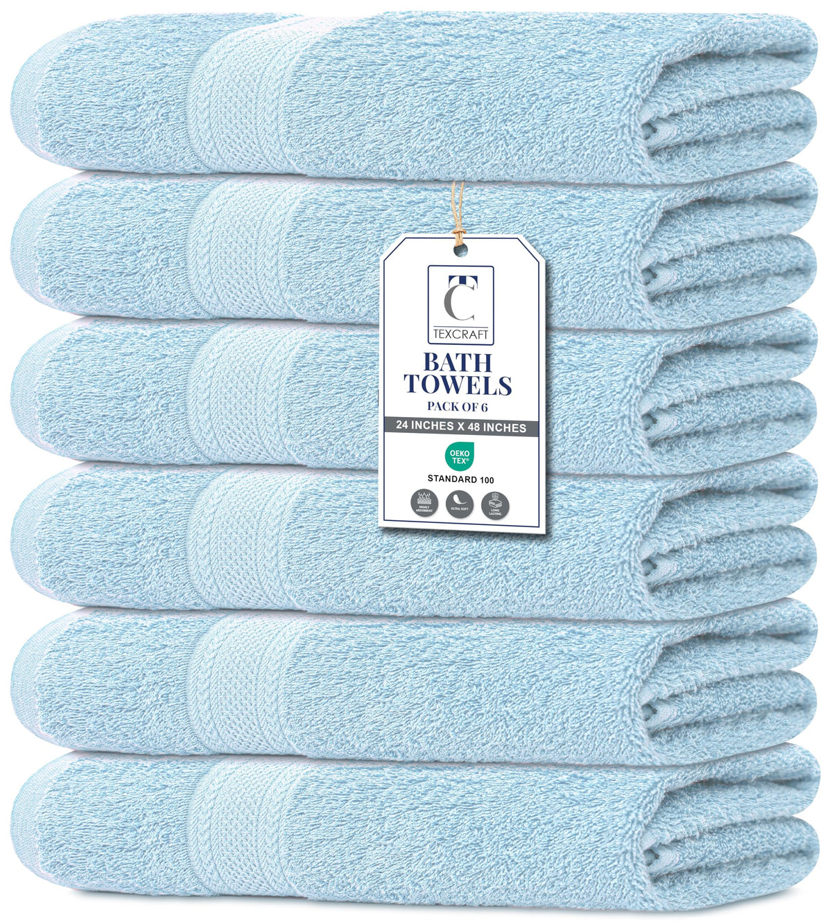 Medium Size Bath Towels Set of 6 – 100% Cotton Terry – 24" x 48" – Quick Dry, Soft & Highly Absorbent – Grey Towels for Bathroom, Gym, Spa, Pool & Daily Use