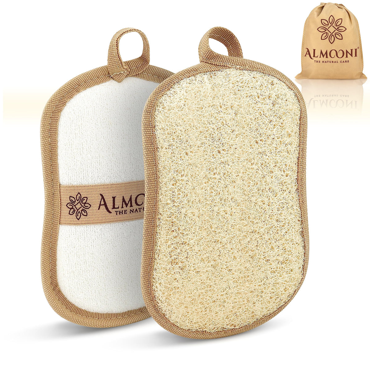 Almooni Natural Loofah Exfoliating Body Scrubber, Shower Sponge 2 Count