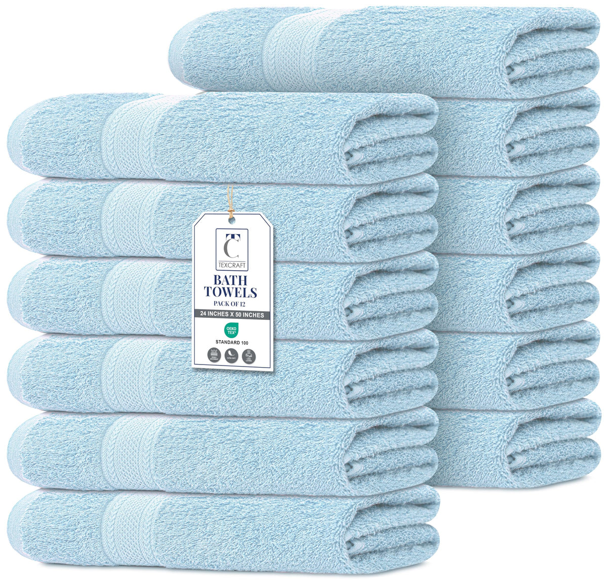 Medium Size Bath Towels Set of 6 – 100% Cotton Terry – 24" x 48" – Quick Dry, Soft & Highly Absorbent – Grey Towels for Bathroom, Gym, Spa, Pool & Daily Use