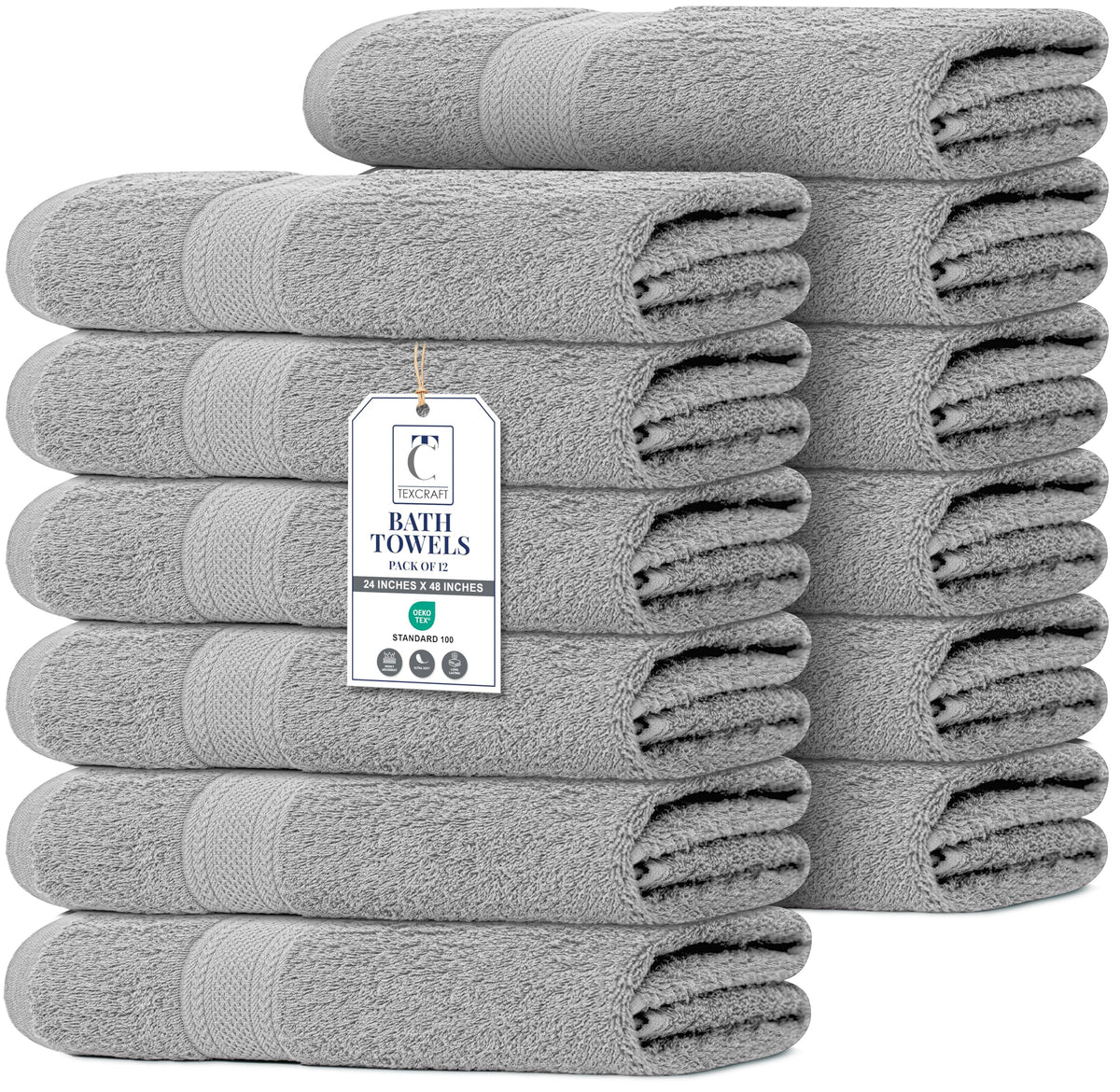 Medium Size Bath Towels Set of 6 – 100% Cotton Terry – 24" x 48" – Quick Dry, Soft & Highly Absorbent – Grey Towels for Bathroom, Gym, Spa, Pool & Daily Use