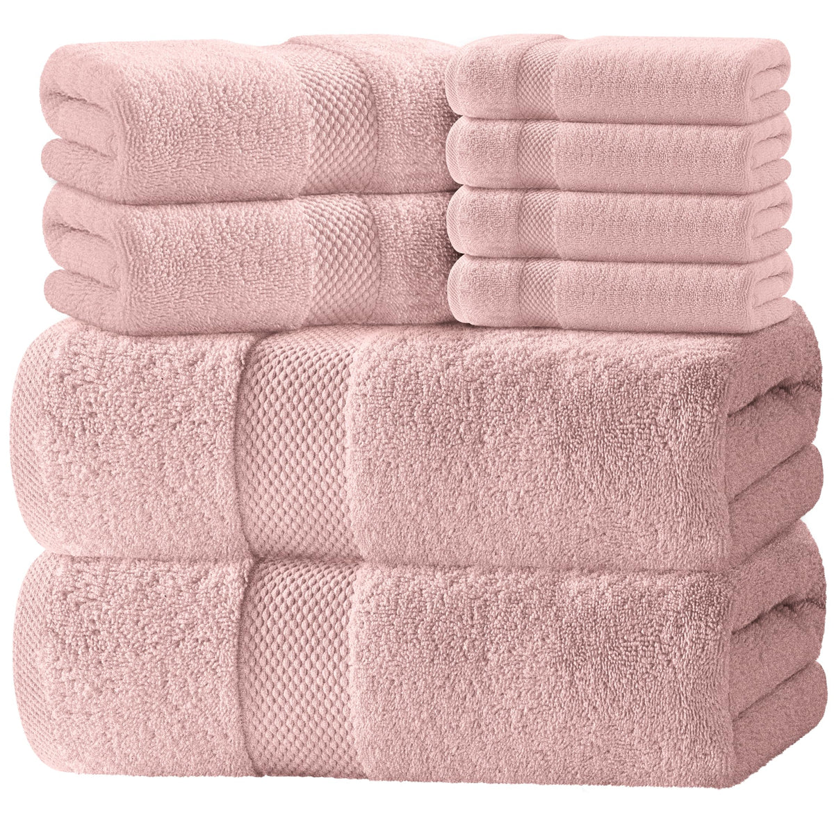 White Classic Luxury Light Blue Bath Towel Set of 8-100% Turkish Cotton