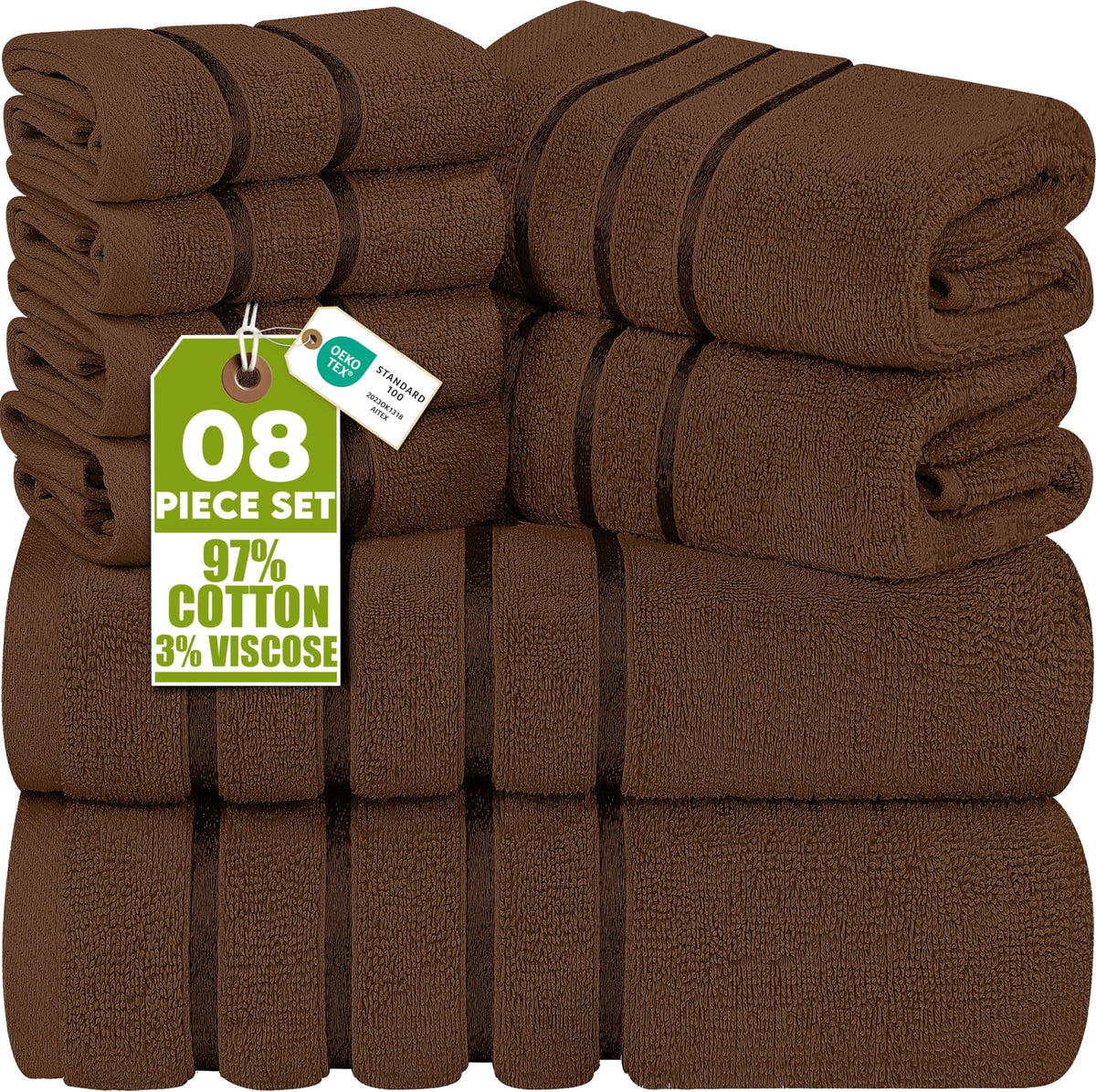 Utopia Towels 8 Piece Luxury Towel Set, 600 GSM, Viscose Stripe, Cool Grey